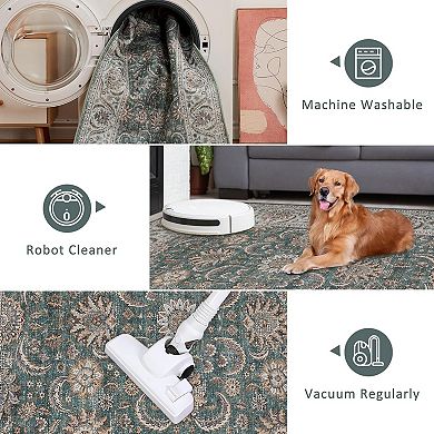 Vintage Washable Runner Rugs - Non-Slip Low Pile Carpet for Indoor Use