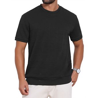 Men's Jacquard Texture T-Shirts Crew Neck Short Sleeve Casual Knitted T-Shirt