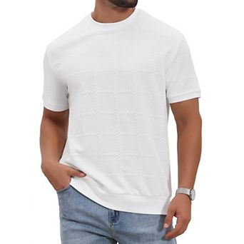 Men's Jacquard Texture T-Shirts Crew Neck Short Sleeve Casual Knitted T-Shirt