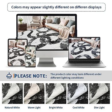 Modern Abstract Snake Pattern Rug, Non-Slip Stain-Resistant Low Pile Carpet