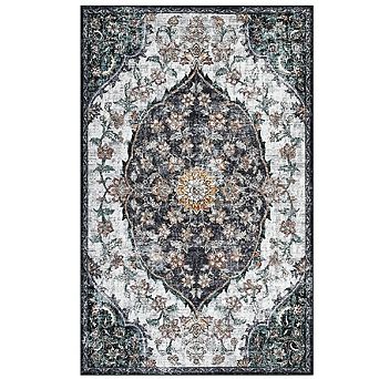 Washable Floral Rug, Non-Slip Low-Pile Carpet with Stain-Resistant Backing for Indoor Use