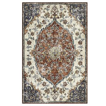 Washable Floral Rug, Non-Slip Low-Pile Carpet with Stain-Resistant Backing for Indoor Use