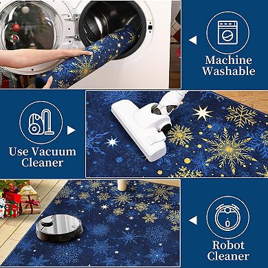 Washable Christmas Snowflake Rug, Non-Slip Low Pile Holiday Mat for Indoor Decor