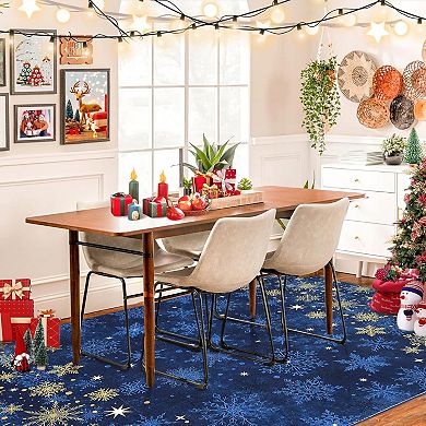 Washable Christmas Snowflake Rug, Non-Slip Low Pile Holiday Mat for Indoor Decor