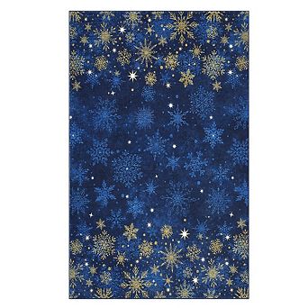 Washable Christmas Snowflake Rug, Non-Slip Low Pile Holiday Mat for Indoor Decor