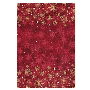 Washable Christmas Snowflake Rug, Non-Slip Low Pile Holiday Mat for Indoor Decor