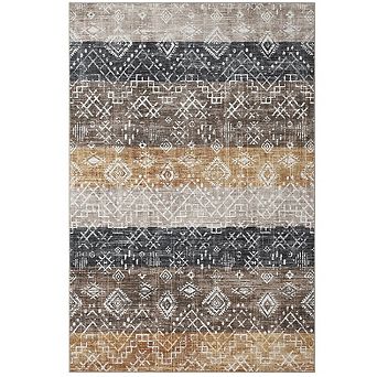 Modern Abstract Washable Rug - Stain Resistant, Non-Slip Low Pile Carpet for Living Room, Bedroom