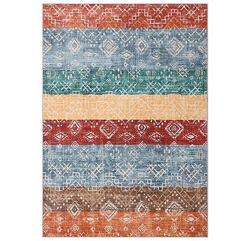 Modern Abstract Washable Rug - Stain Resistant, Non-Slip Low Pile Carpet for Living Room, Bedroom