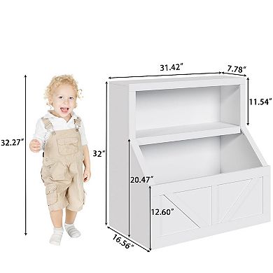 Kids Bookshelf - Wooden Toy Organizer with Cubby for Playroom
