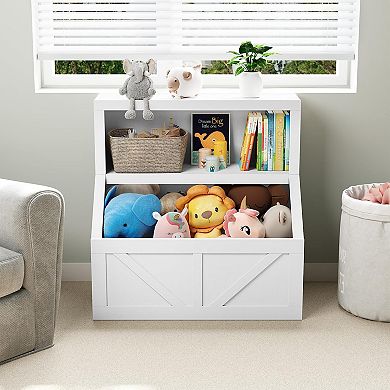 Kids Bookshelf - Wooden Toy Organizer with Cubby for Playroom