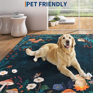 Washable Rug Cute Jungle Animal Non Slip Ultra Thin Soft Stain Resistant Carpet