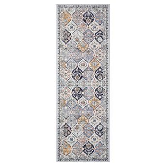 Oriental Machine Washable Area Rug Non-Slip Low Pile Stain-Resistant Indoor Carpet for Living Room