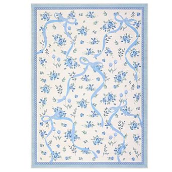 Washable Area Rugs for Living Room Non-Slip Low-Pile Stain-Resistant Soft Farmhouse Floral Carpet