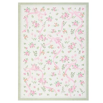 Washable Area Rugs for Living Room Non-Slip Low-Pile Stain-Resistant Soft Farmhouse Floral Carpet