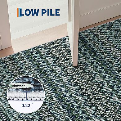Vintage Geometric Machine Washable Area Rug Non-Slip Low Pile Stain-Resistant Indoor Carpet