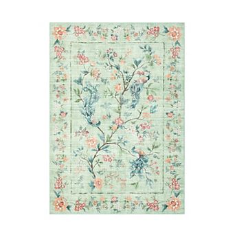 Peacock Floral Washable Rugs Ultra-Soft Stain-Resistant Farmhouse Foldable Thin Indoor Carpet