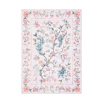 Peacock Floral Washable Rugs Ultra-Soft Stain-Resistant Farmhouse Foldable Thin Indoor Carpet
