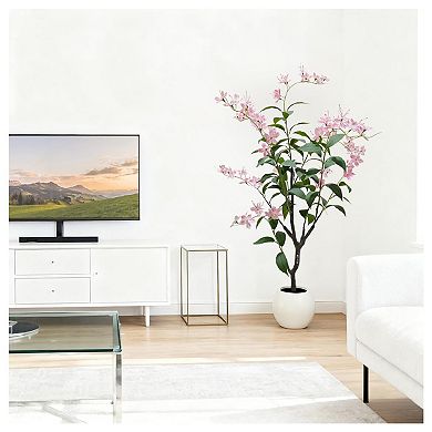 5FT Indoor Artificial Trees for Home Decor, Outdoor Pink Fake Flowers