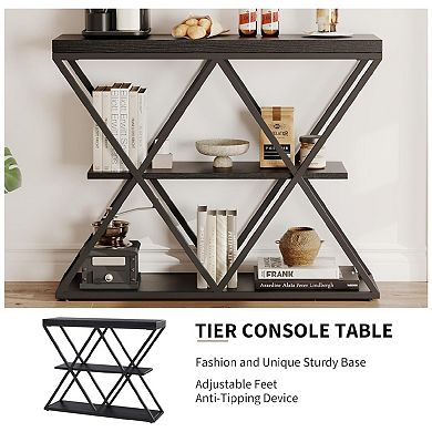 3-Tier Entryway Table, Industrial Console Sofa Table with Storage, Accent Table with Open Shelves