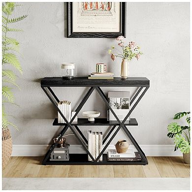 3-Tier Entryway Table, Industrial Console Sofa Table with Storage, Accent Table with Open Shelves