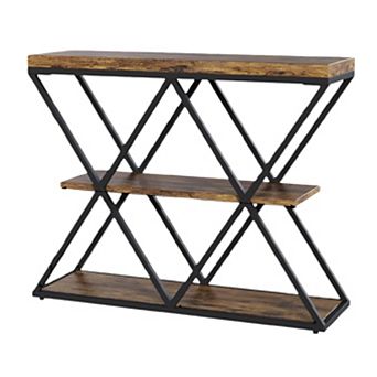 3 tier Entryway Table, Industrial Console Sofa Table with Storage, Accent Table with Open Shelves