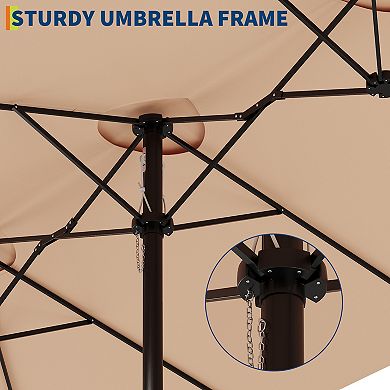 13 FT Large Double-Sided Rectangle Patio Umbrella Crank Handle & Tilt Adjustment, Polyester Canopy