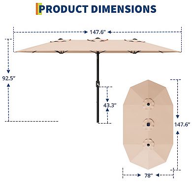 13 FT Large Double-Sided Rectangle Patio Umbrella Crank Handle & Tilt Adjustment, Polyester Canopy