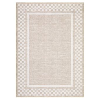 Modern Checkered Washable Rug with Non Slip Rubber Backing Soft Low Pile Thin Foldable Carpet