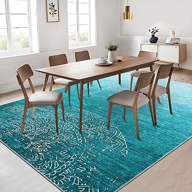 Ombre Medallion Machine Washable Rug Non Slip Soft Gradient Foldable Indoor Carpet