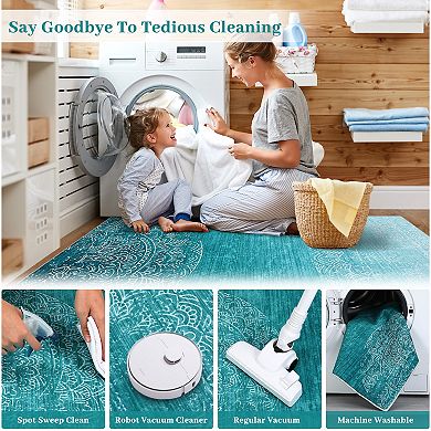 Ombre Medallion Machine Washable Rug Non Slip Soft Gradient Foldable Indoor Carpet