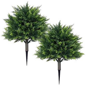2 Pack Artificial Cypress Topiary Trees Outdoor, UV Resistant Fake Plants with Ground Spike,Green