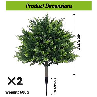 2 Pack Artificial Cypress Topiary Trees Outdoor, UV Resistant Fake Plants with Ground Spike,Green