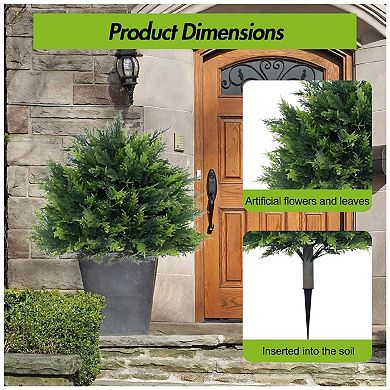 2 Pack Artificial Cypress Topiary Trees Outdoor, UV Resistant Fake Plants with Ground Spike,Green