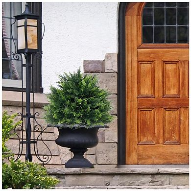 2 Pack Artificial Cypress Topiary Trees Outdoor, UV Resistant Fake Plants with Ground Spike,Green