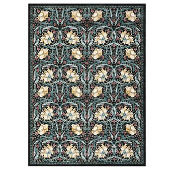 Vintage Floral Washable Area Rug Ultra Soft Stain Resistant Non Slip Low Pile Non Shedding Carpet