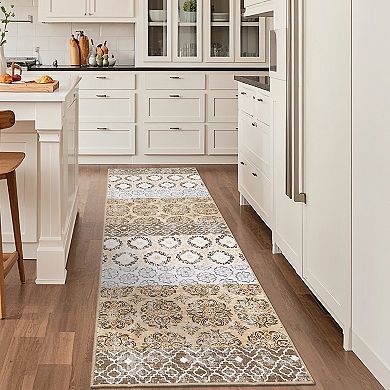 Vintage Floral Machine Washable Rug with Non-Slip Backing, Ultra-Soft Farmhouse Indoor Mat