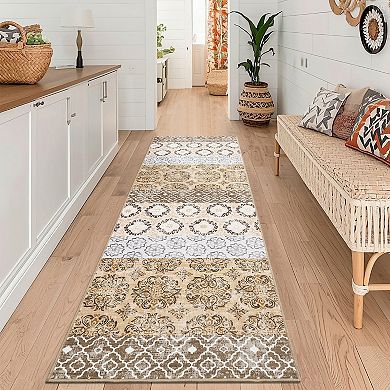 Vintage Floral Machine Washable Rug with Non-Slip Backing, Ultra-Soft Farmhouse Indoor Mat