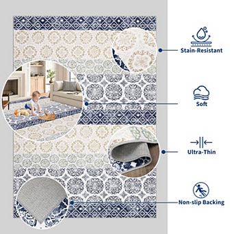 Vintage Floral Machine Washable Rug with Non-Slip Backing, Ultra-Soft Farmhouse Indoor Mat