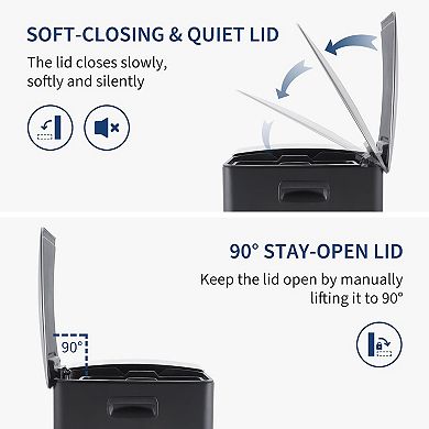 16 Gallon Dual Compartment Trash Can, Stainless Steel Step-on Garbage Can with Inner Buckets