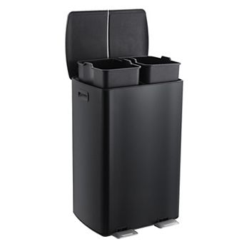 16 Gallon Dual Compartment Trash Can, Stainless Steel Step-on Garbage Can with Inner Buckets