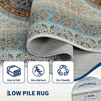 Vintage Machine WashableArea Rugs with Non-Slip Backing, Non-Shedding Ultra-Thin Indoor Mat