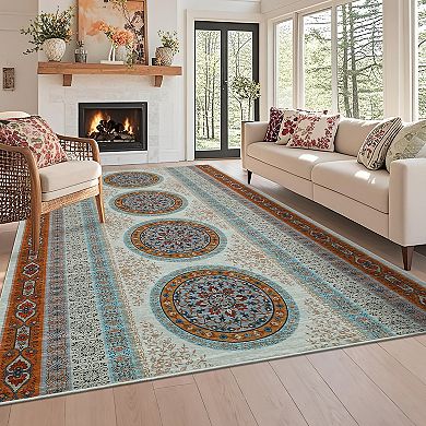 Vintage Machine WashableArea Rugs with Non-Slip Backing, Non-Shedding Ultra-Thin Indoor Mat