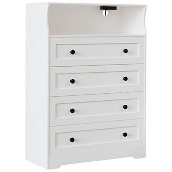 4 Drawer Wooden Dresser for Bedroom Closet Bedside, Wood Chest of Drawers with Charging Station