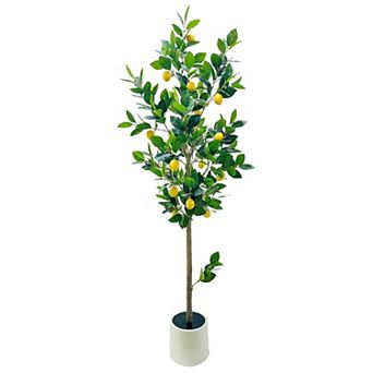 5FT Artificial Lemon Tree Potted Faux Lemons Citrus Plants with Yellow Fake Lemons Fruits in Pot