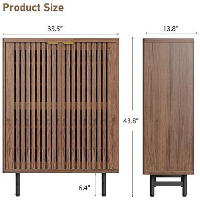 6-Tier Shoe Cabinet with Doors, Wooden Shoe Storage Cabinet Organizer, Louvered Doors