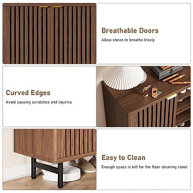 6-Tier Shoe Cabinet with Doors, Wooden Shoe Storage Cabinet Organizer, Louvered Doors