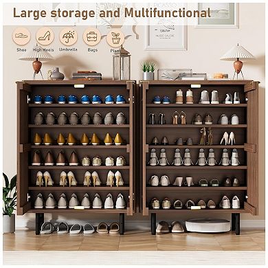 6-Tier Shoe Cabinet with Doors, Wooden Shoe Storage Cabinet Organizer, Louvered Doors