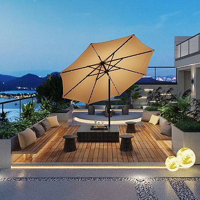Solar-Powered 10FT Patio Umbrella 40 LED Lights, Push Button Tilt for Balcony/Outdoor Table