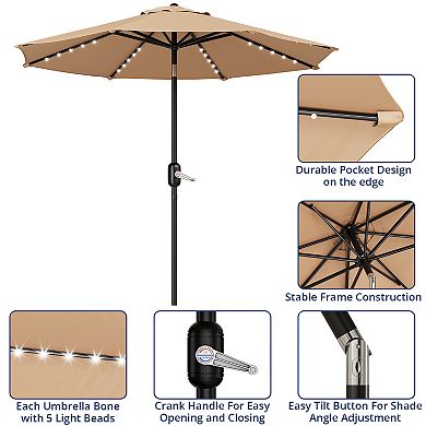 Solar-Powered 10FT Patio Umbrella 40 LED Lights, Push Button Tilt for Balcony/Outdoor Table