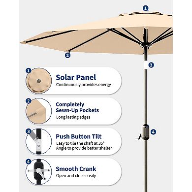 Solar-Powered 10FT Patio Umbrella 40 LED Lights, Push Button Tilt for Balcony/Outdoor Table